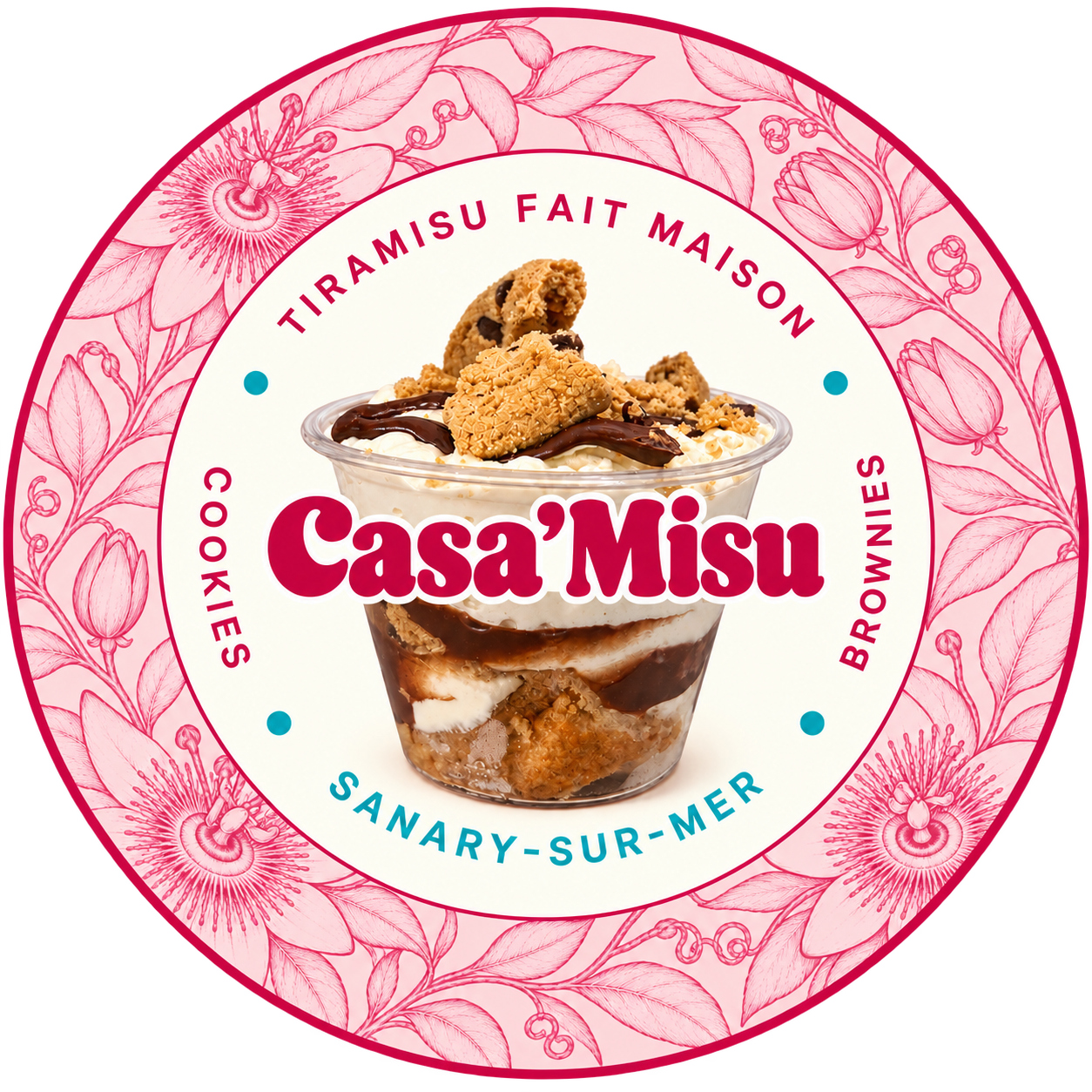 Logo rond Casa’Misu, tiramisu et passiflores